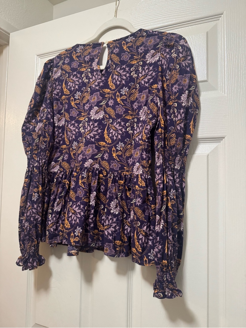 Universal Thread Purple Floral Smocked Peplum Blouse - Picture 7 of 13